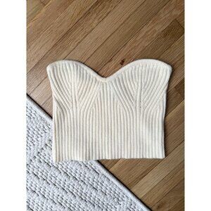 Abbeline Ivory Ribbed Knit Sweetheart Crop Sleeveless Cami Top Basics Neutral M